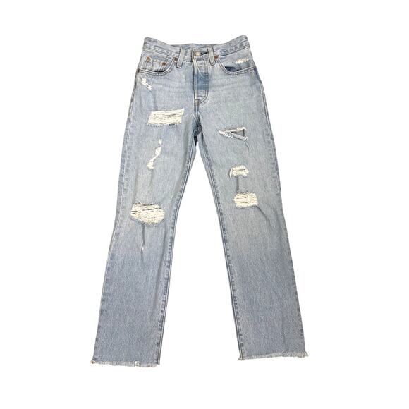 Levi's Denim - Levi's 501 Denim Button Fly Distressed Straight Leg Blue Jeans Size Women's 24